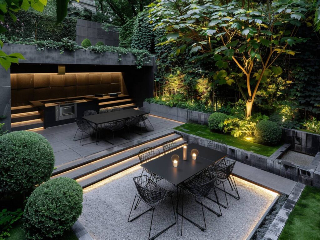 Jak zaaranżować ogród w stylu minimalistycznym z eleganckim oświetleniem punktowym