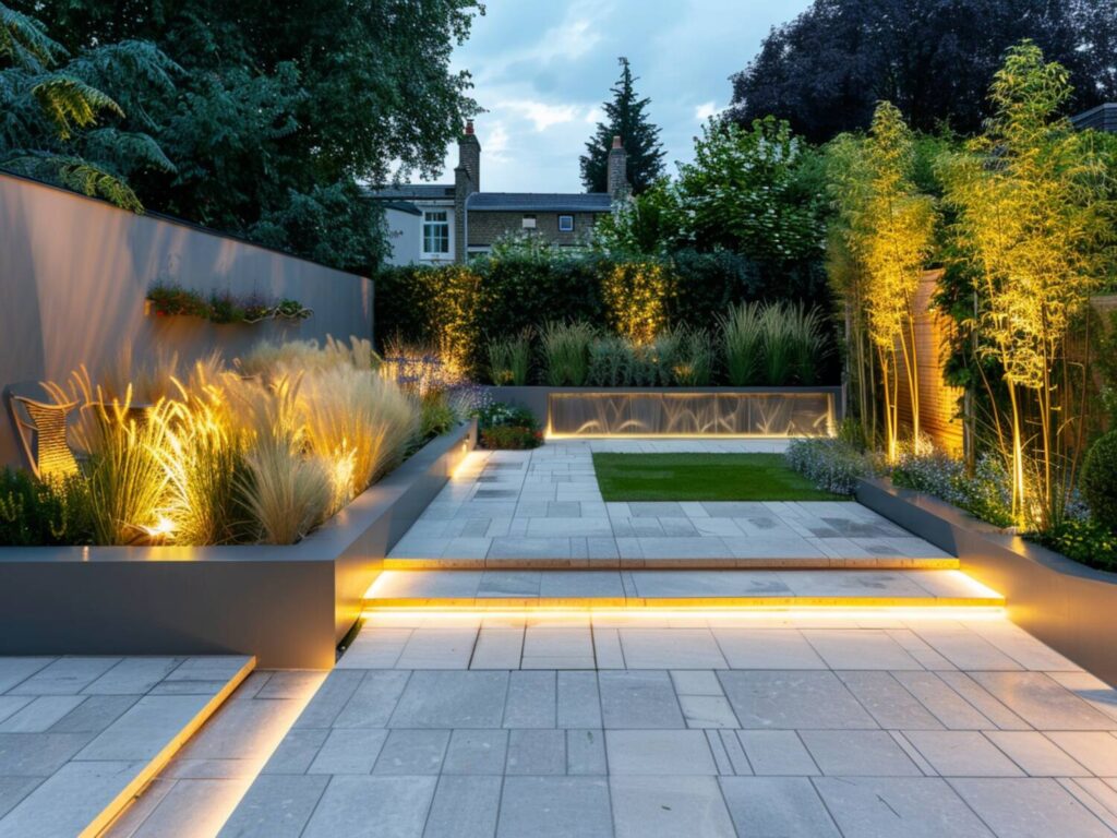 Jak zaaranżować ogród w stylu minimalistycznym z eleganckim oświetleniem punktowym