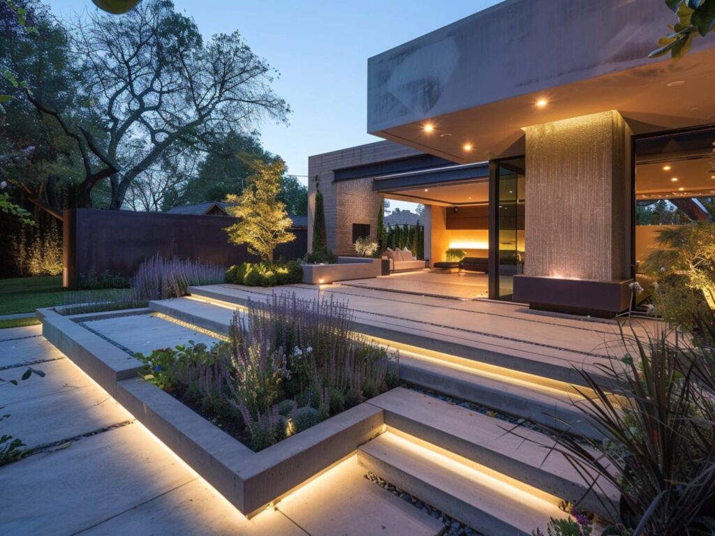Jak zaaranżować ogród w stylu minimalistycznym z eleganckim oświetleniem punktowym