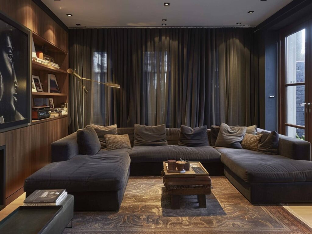 Jak zaaranżować elegancki salon z narożnikiem w ciemnych barwach